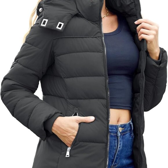 Jackets & Blazers - Womens Packable Puffer Jacket Winter Coat with Hood Warm Lightweight Thickened D